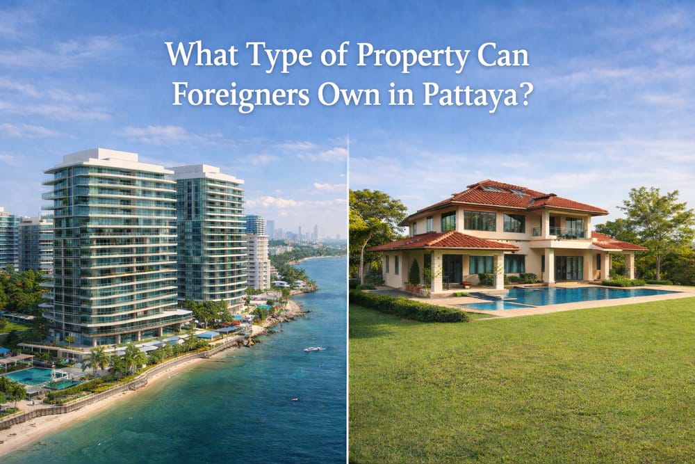 Property Types Foreigners Can Own in Pattaya Thailand 2026 Comparison of condominium and villa property types in Pattaya Thailand showing ownership options available to foreign buyers under Thai property law.