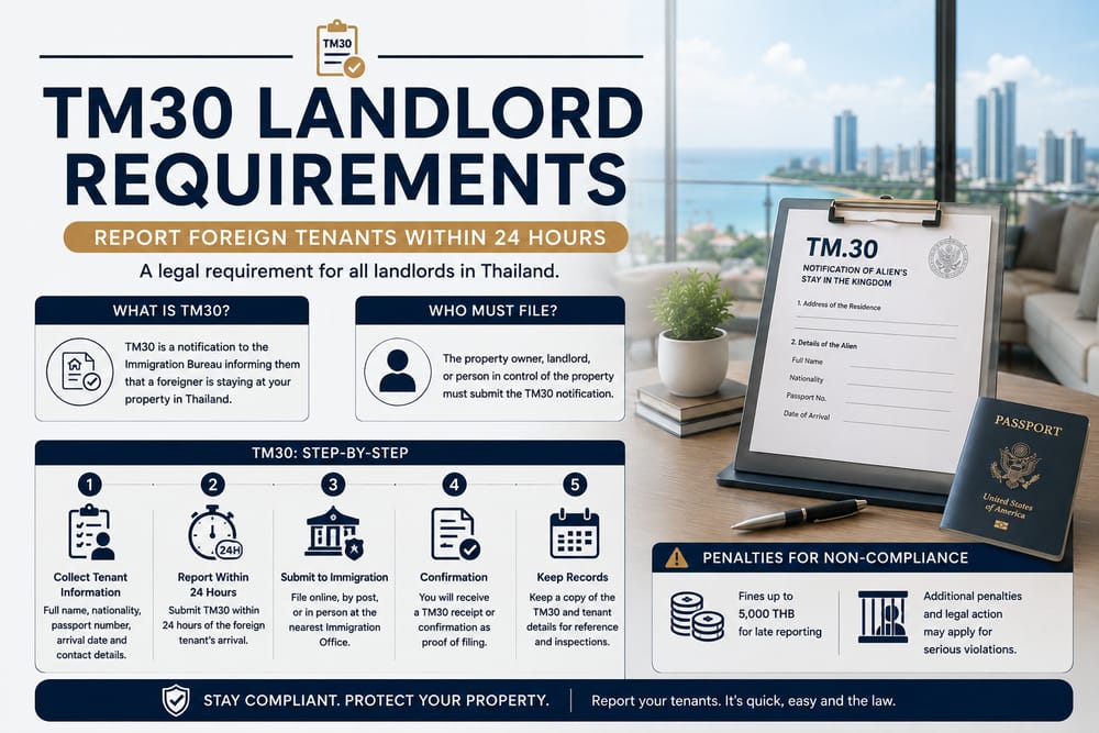 TM30 Landlord Requirements in Thailand – Pattaya Property Guide TM30 landlord requirements for Pattaya property owners, including reporting foreign tenants to Thai Immigration within 24 hours and the TM30 filing process.