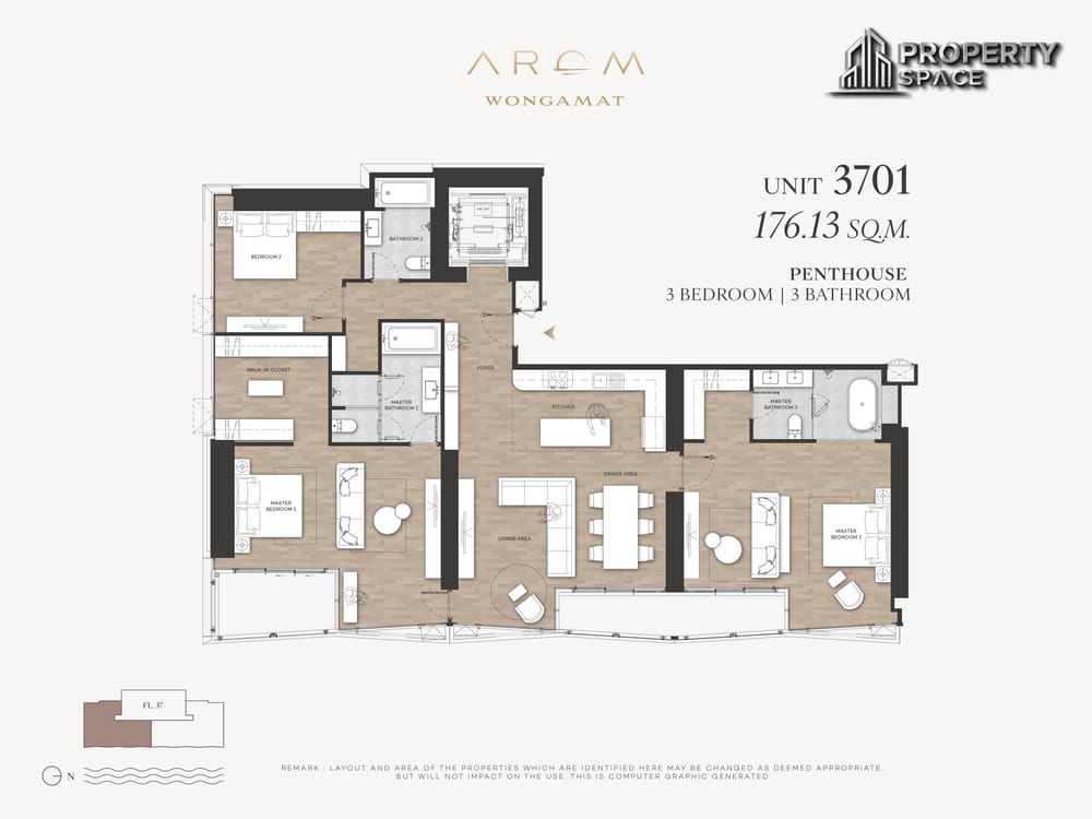 Elite Luxury Penthouse 3 Bedroom in Arom Wongamat Pattaya Condo For Sale Image 3